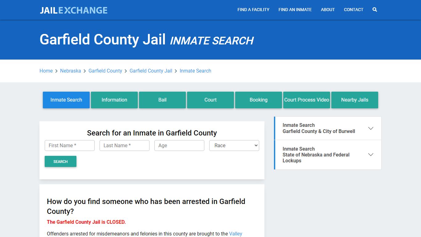 Garfield County Jail, NE Inmate Search: Roster & Mugshots