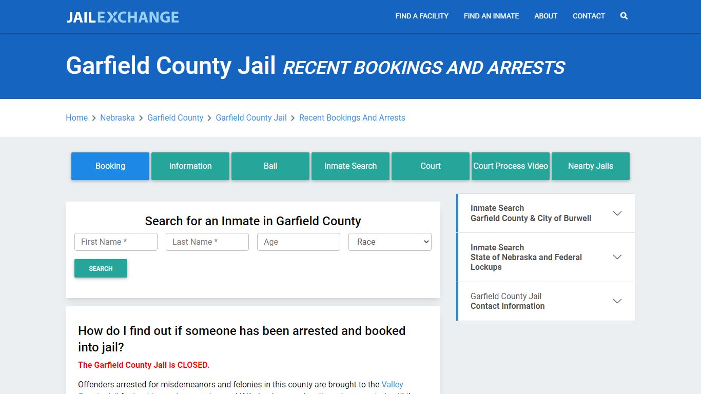 Garfield County Jail NE Recent Arrests and Bookings - Jail Exchange