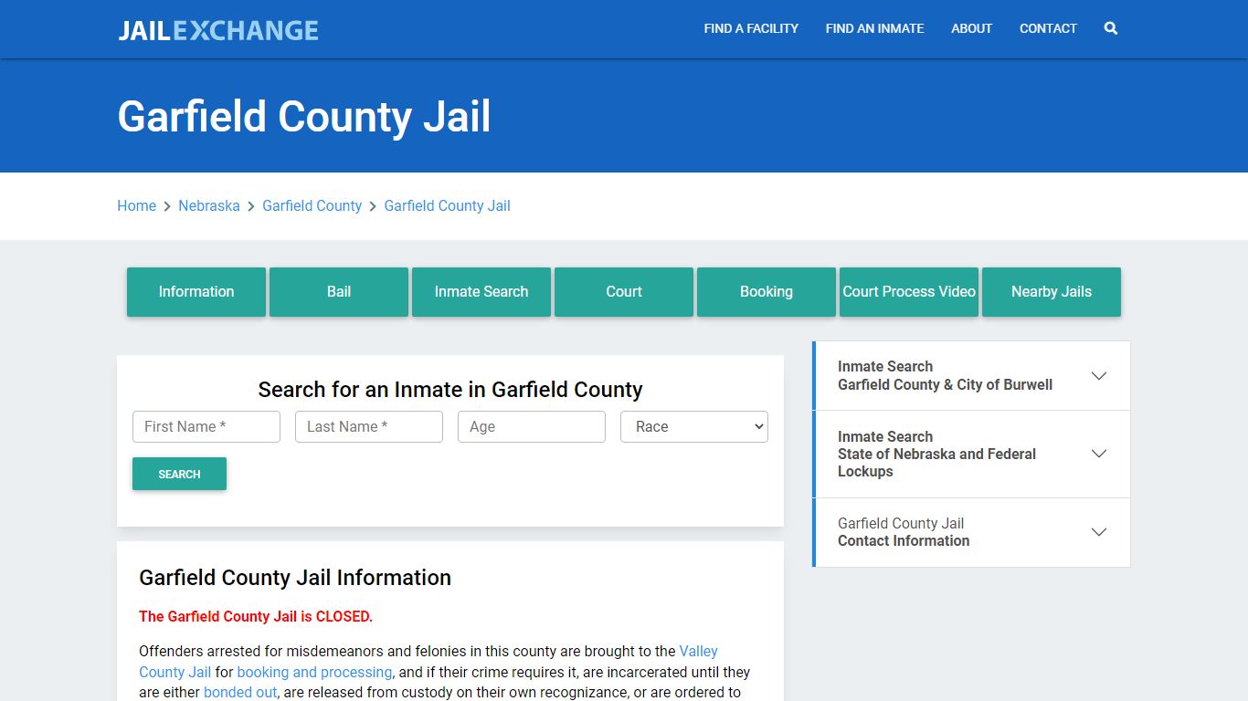 Garfield County Jail Roster Lookup, NE, Inmate Search