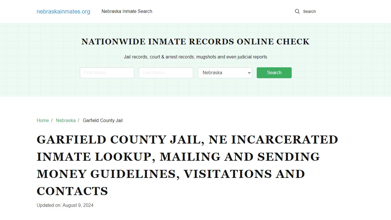 Garfield County Jail, NE: Offender Locator, Visitation & Contact Info