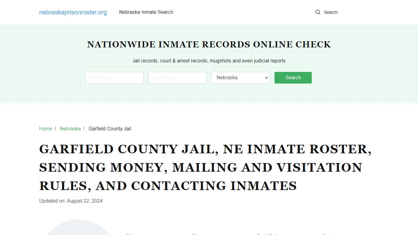 Garfield County Jail, NE: Offender Search, Visitations, Contact Info