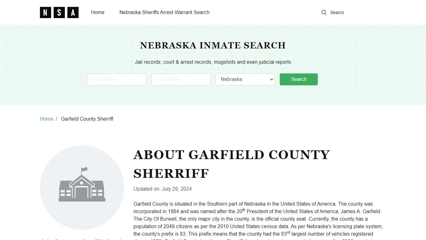 Garfield County Sherriff, Nebraska and County Jail Information